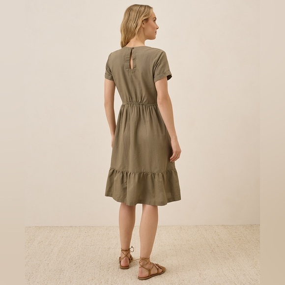 NWOT Pact Organic Canopy Linen Blend Notch Neck Dress in Khaki Green - Picture 4 of 13